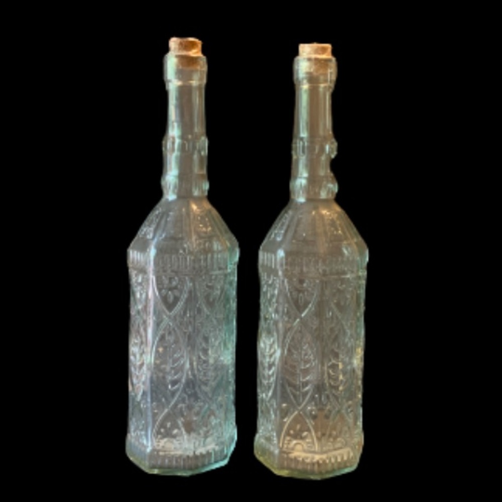 NEW Greenbrier Green Tint Glass Bottles Set of 2